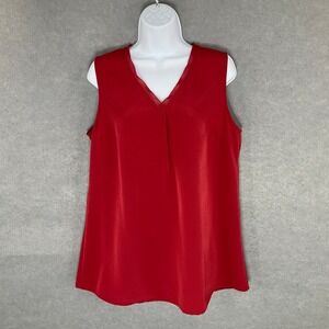 Soft Surroundings Red‎ Sleeveless Blouse V-Neck Pleated Women's M Flowy Capsule